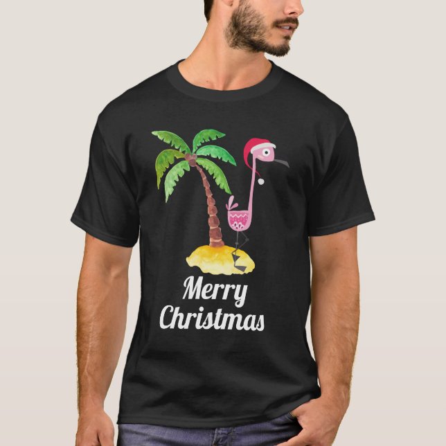 T-shirt Joyeux Flamant rose rose de Noël à Santa Hat (Devant)