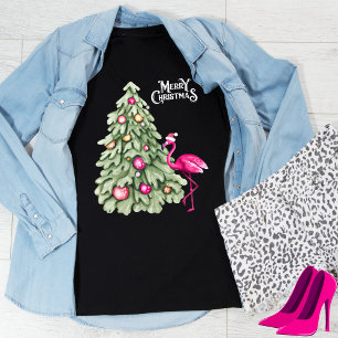 T-shirt Joyeux Flamant rose rose Noël et Pastel Tree