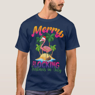 T-shirt Joyeux Flocage Noël En Juillet Flamant rose Natati
