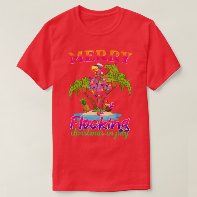 T-shirt Joyeux Flockage Noël En Juillet Flamant rose Père  (Design devant)