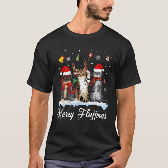 T-shirt Joyeux Fluffmas Trois Chats Amoureux des chats de  (Devant)