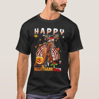 T-shirt Joyeux Hallo Thanksmas Dinde Cheval Noël Renne