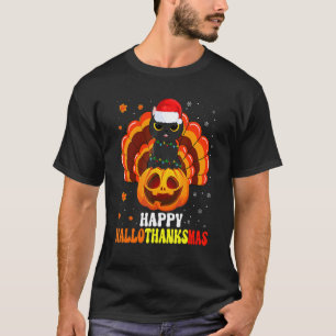 T-shirt Joyeux Hallothanksmas Chat noir Père Noël Citrouil