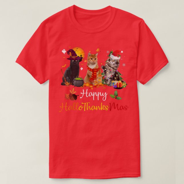 T-shirt Joyeux Hallothanksmas Chats Lover Halloween Joyeux (Design devant)