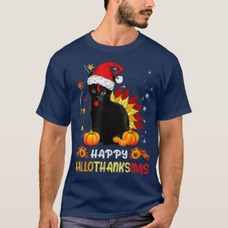 T-shirt Joyeux Hallothanksmas Chemise Chat Noir Halloween