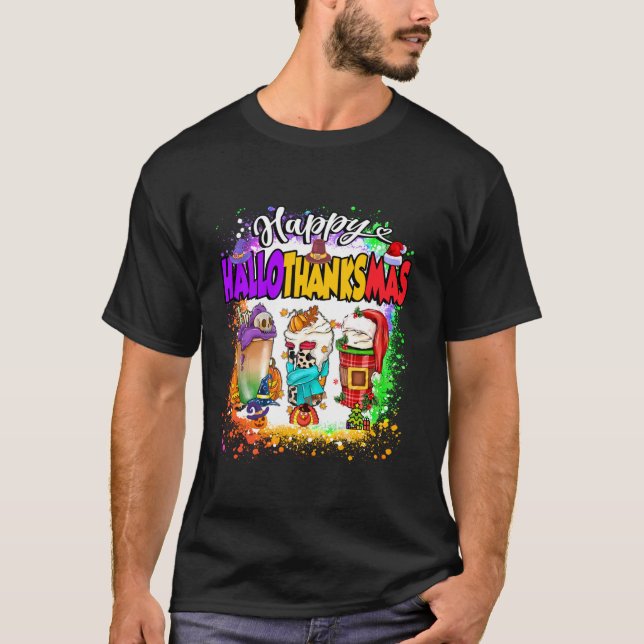 T-shirt Joyeux Hallothanksmas Citrouille Spice Latte Hallo (Devant)