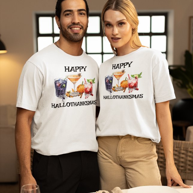 T-shirt Joyeux Hallothanksmas Cocktails Fête de Fête (Créateur téléchargé)