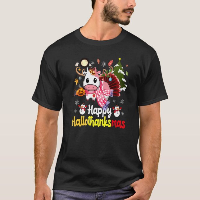 T-shirt Joyeux Hallothanksmas fraise vache Thanksgiving C (Devant)