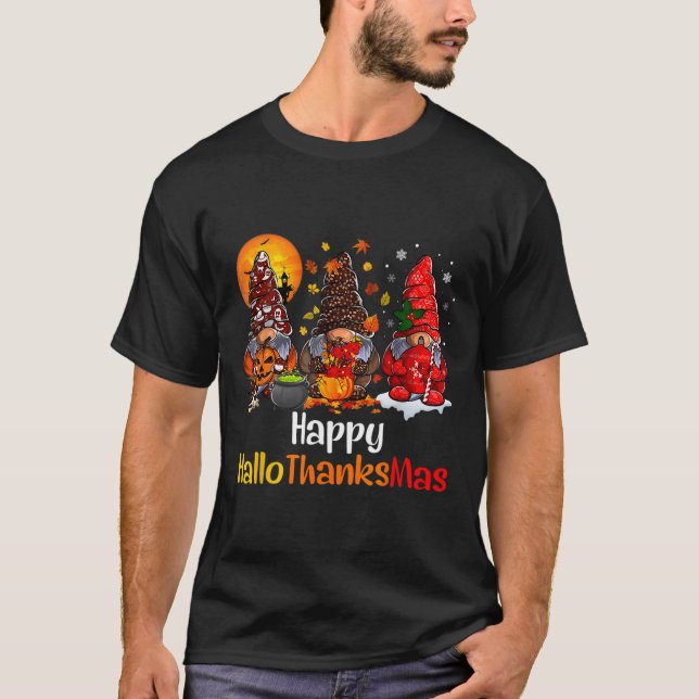 T-shirt Joyeux Hallothanksmas Gnomes Halloween Thanksgivin (Devant)