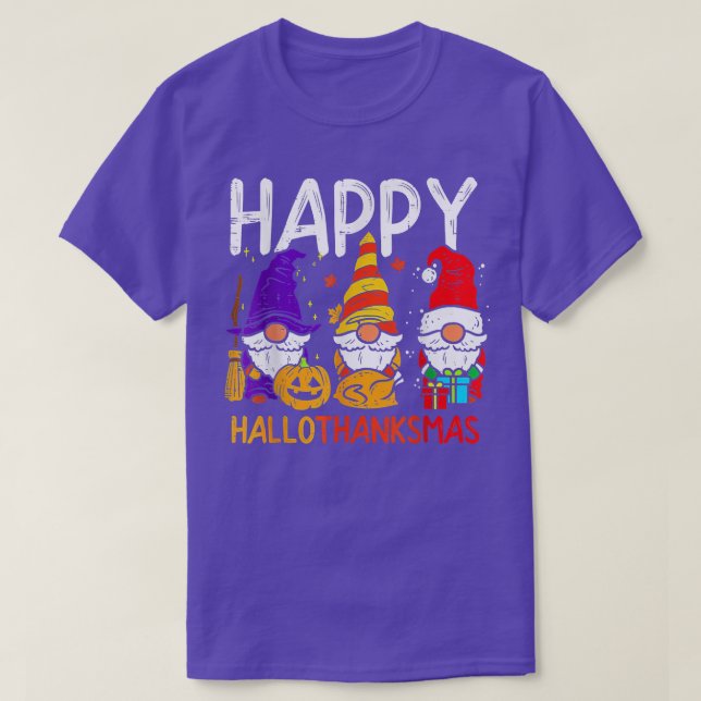 T-shirt Joyeux Hallothanksmas Gnomes Halloween Thanksgivin (Design devant)