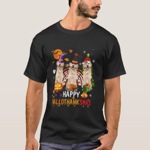 T-shirt Joyeux Hallothanksmas Golden Retriever Halloween L