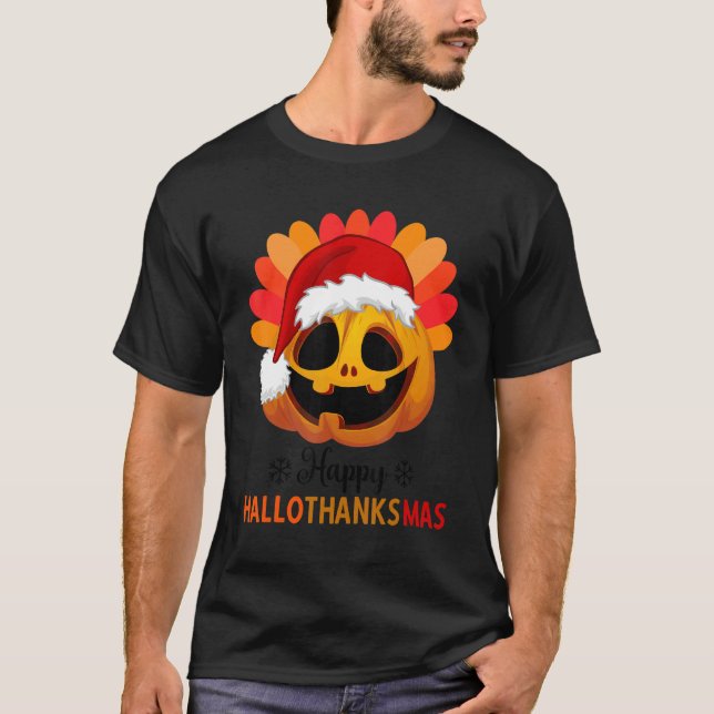 T-shirt Joyeux Hallothanksmas Halloween Citrouille Noël H (Devant)