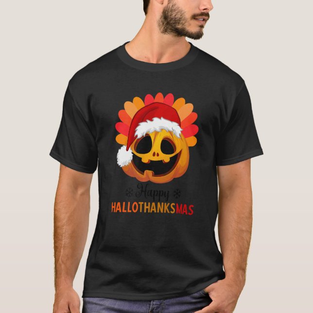 T-shirt Joyeux Hallothanksmas Halloween Citrouille Noël H (Devant)