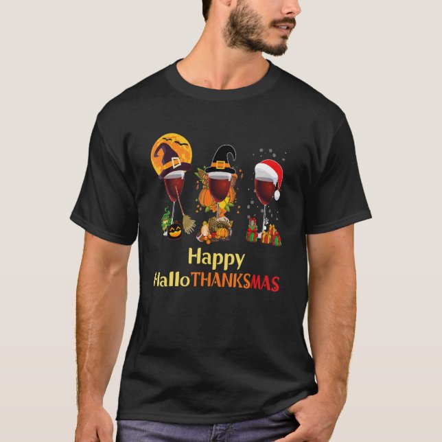 T-shirt Joyeux Hallothanksmas Halloween Thanksgiving (Devant)