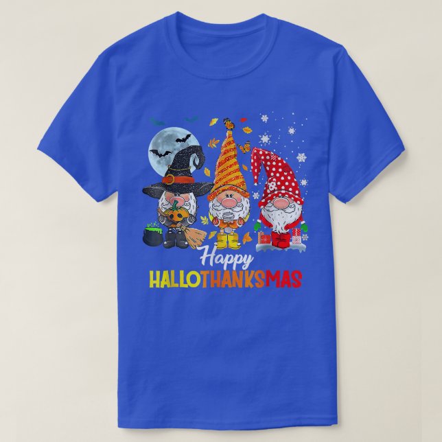 T-shirt Joyeux Hallothanksmas Halloween Thanksgiving Xmas  (Design devant)