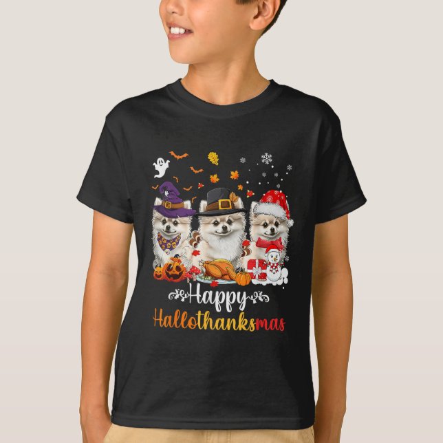 T-shirt Joyeux Hallothanksmas Meranian Chien Halloween Chr (Devant)