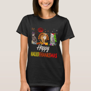 T-shirt Joyeux Hallothanksmas Père Noël Cat
