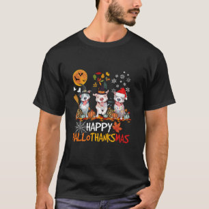 T-shirt Joyeux Hallothanksmas Pitbull Chien Halloween Merc