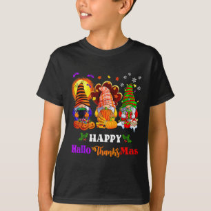 T-shirt Joyeux Hallothanksmas Trois Gnomes Halloween Joyeu