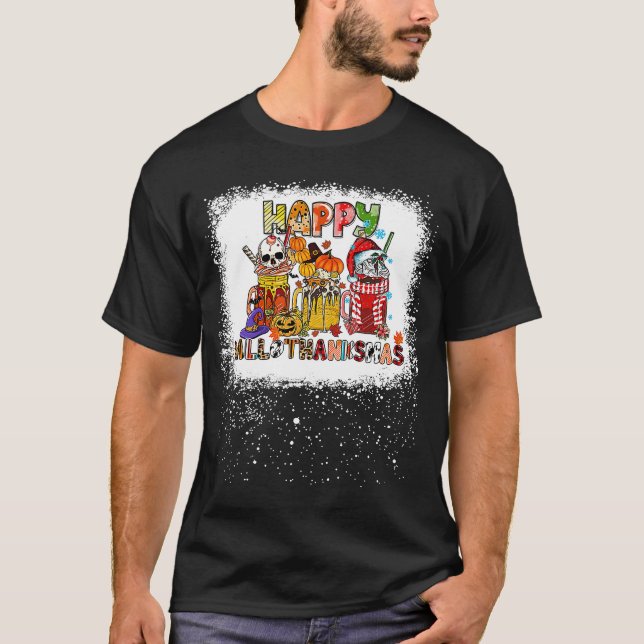 T-shirt Joyeux Hallothanksmas trois tasses Spider Citrouil (Devant)