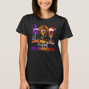 T-shirt Joyeux Hallothanksmas Vins Lunettes Boire Hallowe