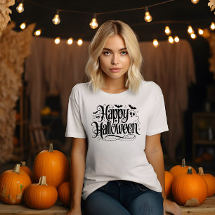 T-shirt Joyeux Halloween avec Fantômes et chauves-souris