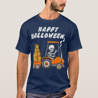 T-shirt Joyeux Halloween Boo Skeleton équitation Tracteur