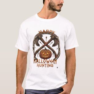 T-shirt Joyeux Halloween Chasse Citrouille Haches Croisées
