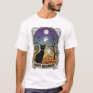 T-shirt Joyeux Halloween Chat Noir Fantômes Citrouilles_1
