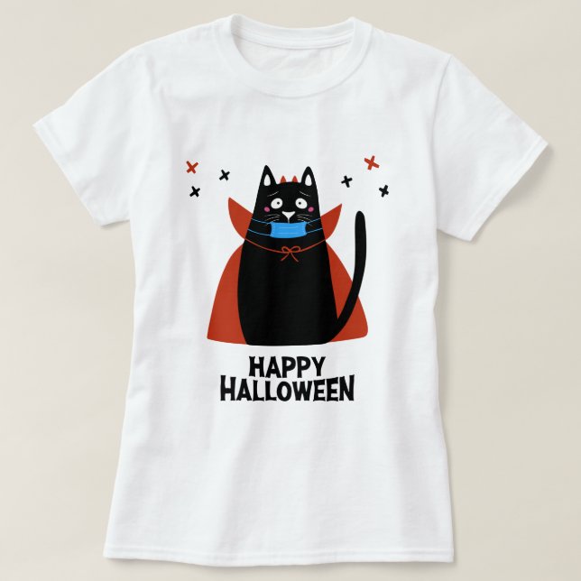 T-shirt Joyeux Halloween | Chat Portant Un Masque (Design devant)