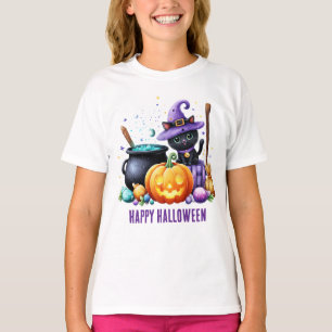T-shirt Joyeux Halloween Chat Sorcière Noire