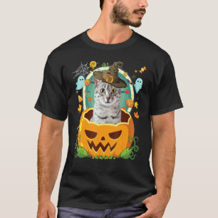 T-shirt Joyeux Halloween Citrouille Chat Mau Égyptien Sorc