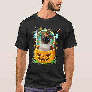 T-shirt Joyeux Halloween Citrouille Chat Siamois Sorcière 