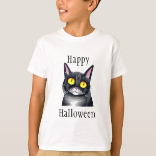 T-shirt Joyeux Halloween Cute chat noir Yellow Eyes