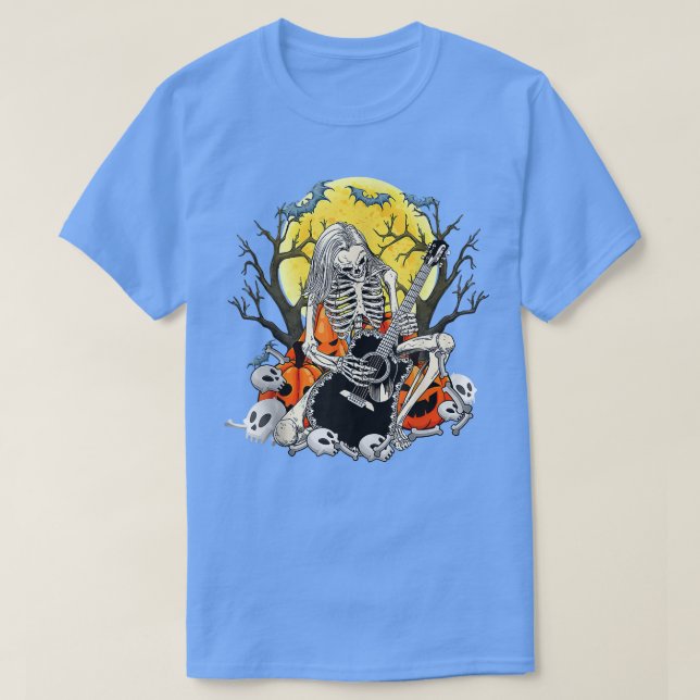 T-shirt Joyeux Halloween Drôle Squelette Jouer Pompe de Gu (Design devant)