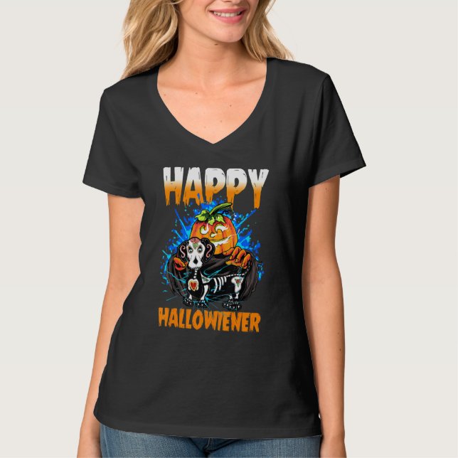 T-shirt Joyeux Halloween Happy Halloweiner Daschund Chien (Devant)