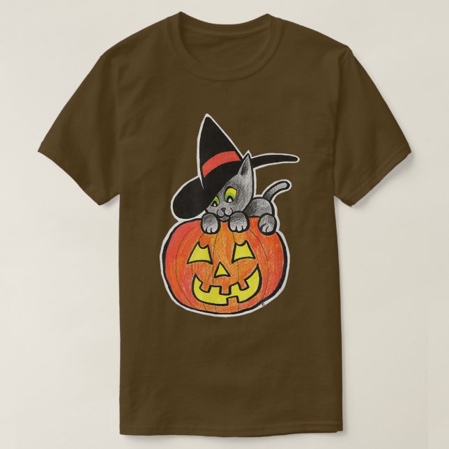 T-shirt Joyeux Halloween Jack O'Lantern Black Kitty Cat Wi (Design devant)