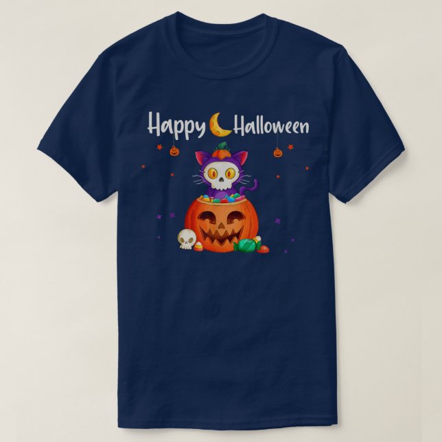T-shirt Joyeux Halloween JackOLantern Citrouille Chat Funn (Design devant)