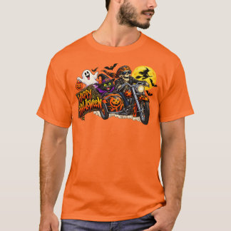 T-shirt Joyeux Halloween moto squelette motard effrayant