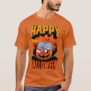 T-shirt Joyeux Halloween Party mignonne Napping Kawaii Cat