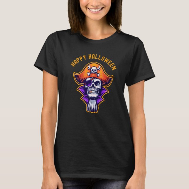 T-shirt Joyeux Halloween Scary Maigre Dead Pirate Skull Cr (Devant)