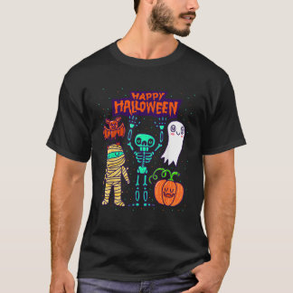 T-shirt Joyeux Halloween Squelette Citrouille Fantôme Enfa
