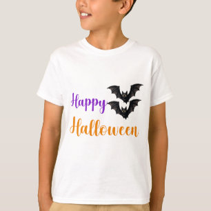 T-shirt Joyeux Halloween Texte Chauves-souris Pour Enfants