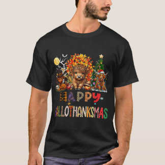 T-shirt Joyeux Halloween Thanksgiving Christmas Highland