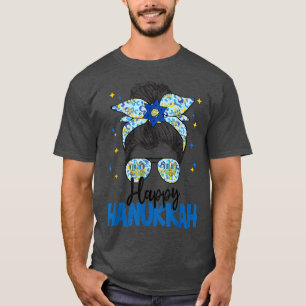 T-shirt Joyeux Hanoukka Days Messy Bun Cheveux Drôle Ugly