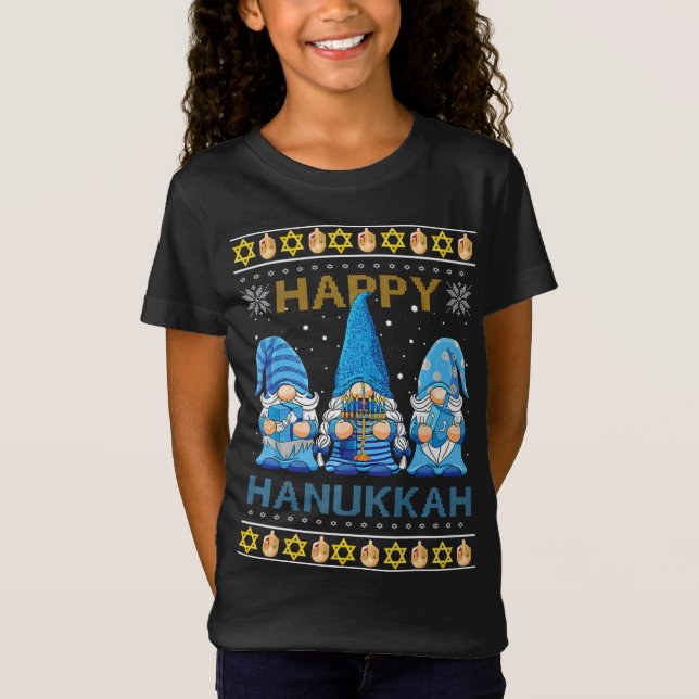 T-Shirt Joyeux Hanoukka Gnome Gnomies Menorah Pajama Ugly  (Devant)