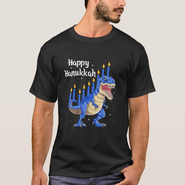 T-shirt Joyeux Hanoukka Menorasaurus Rex Dinosaur Menorah  (Devant)