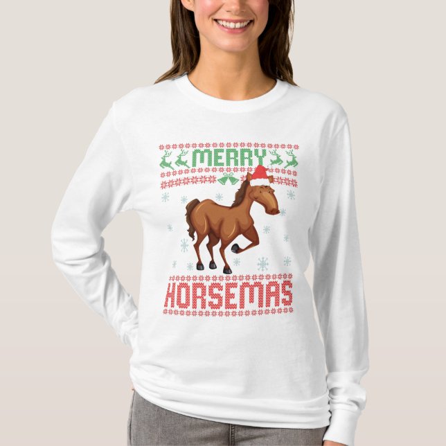 T-shirt Joyeux Horsemas Drôle Vilain Cheval de Noël (Devant)