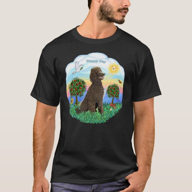 T-shirt Joyeux Jour Avec Un Chocolat De Poodle Standard (Devant)