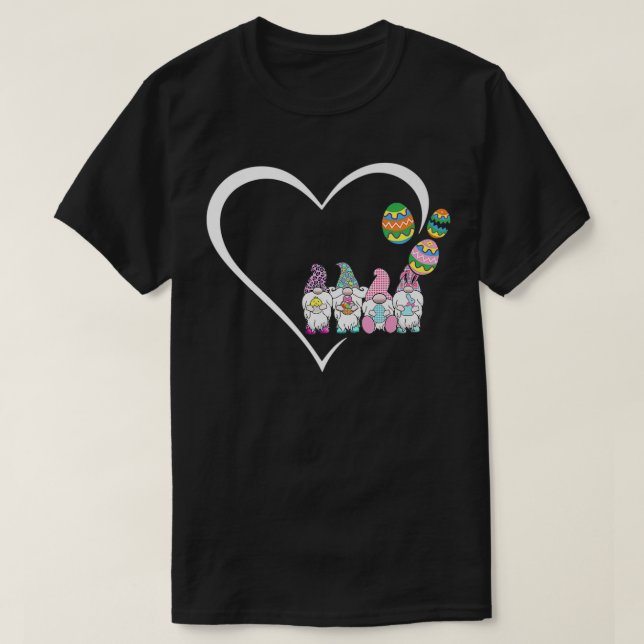 T-shirt Joyeux jour de Pâques 2022 Trio Bunny Gnome Coeur  (Design devant)